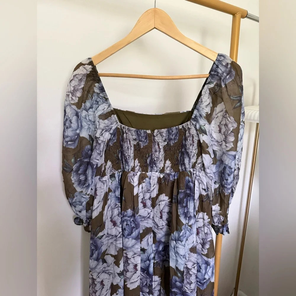 Floral Square-Neck Long Sleeve Maxi Dress - Olive & Lavender - Picture 10 of 13